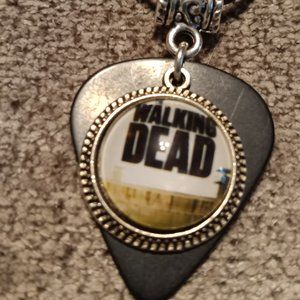 WALKING DEAD CHARM ON BLACK GUITAR PICK NECKLACE